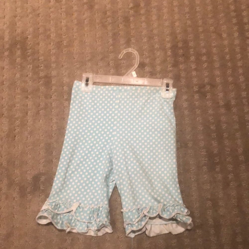 Light blue polka dot ruffle shorts